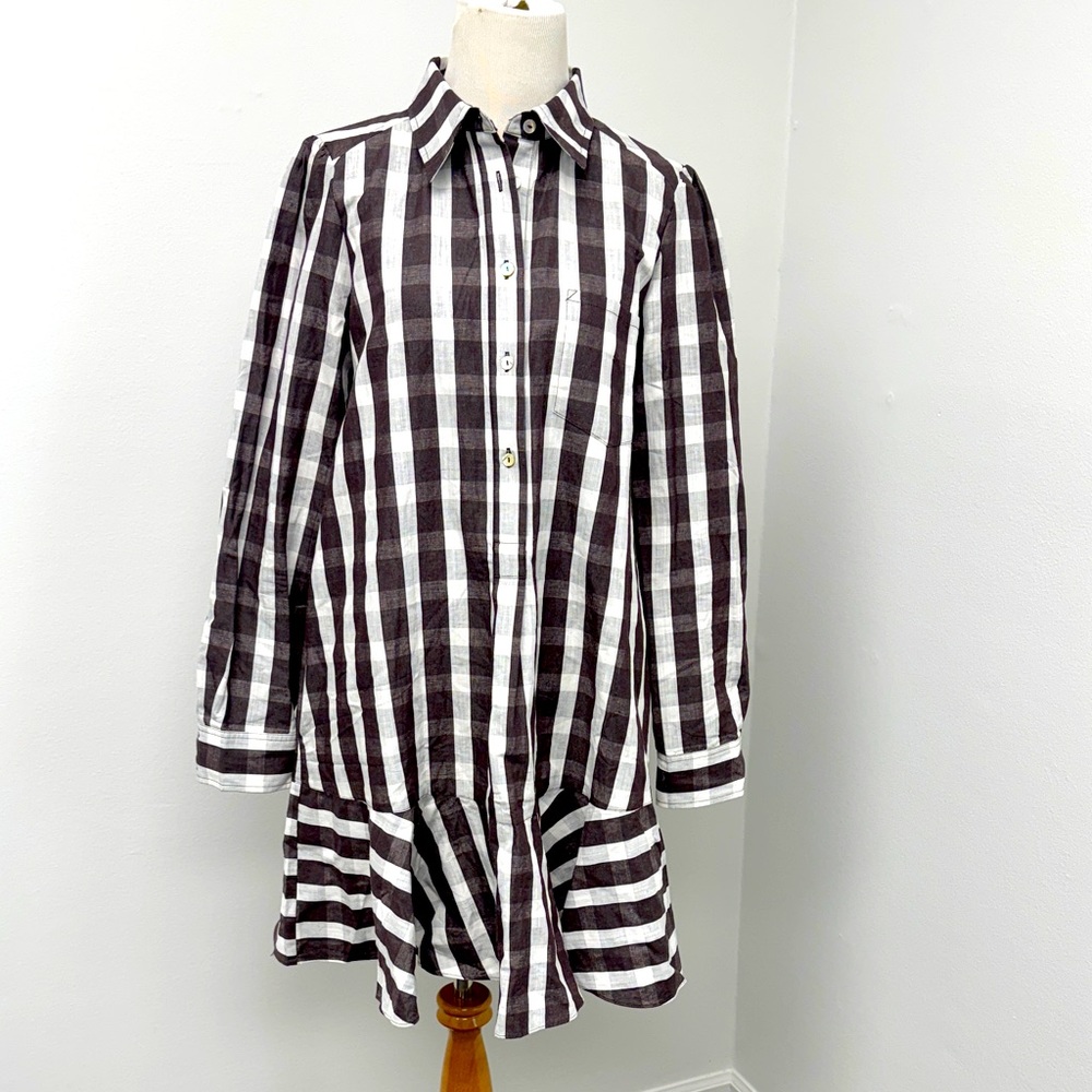 Tuckernuck Expresso  Ruffle Plaid Dress Sz. Medium